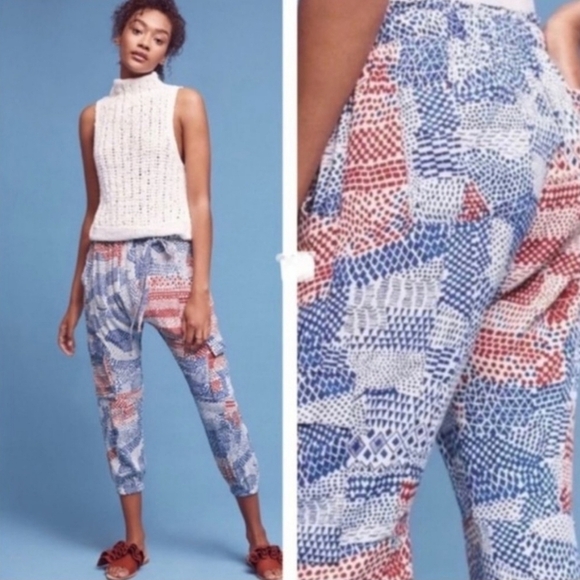 HEI HEI M Printed Nouveau Harem Jogger Pants Drop Crotch Cargo - Picture 1 of 12